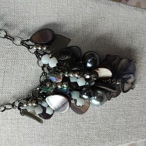 Purple Carved Purple Mother of Pearl Crystal Faux Pearls Bauble Opaline Necklace